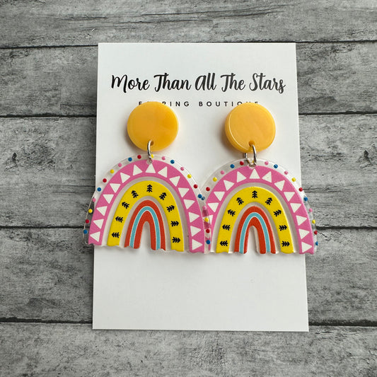 Pink and Yellow Rainbow Earrings
