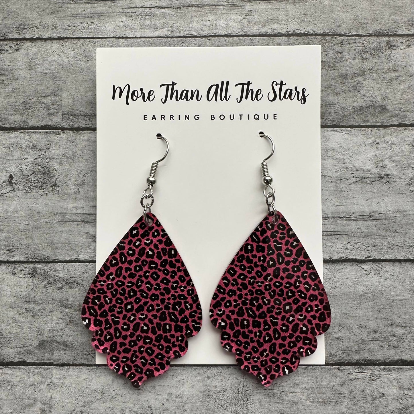 Pink Cheetah Ruffle Teardrop Earrings