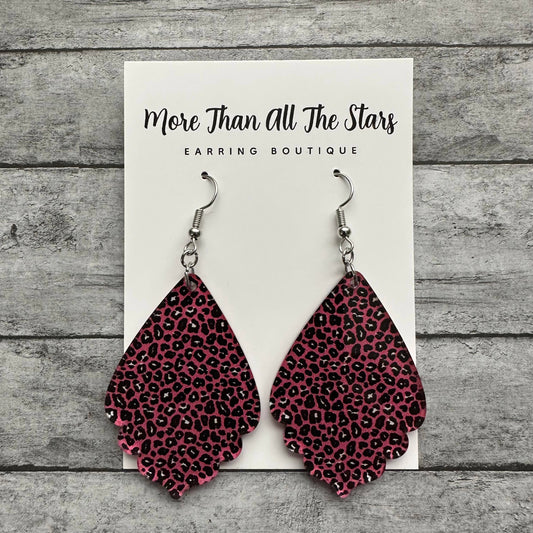 Pink Cheetah Ruffle Teardrop Earrings