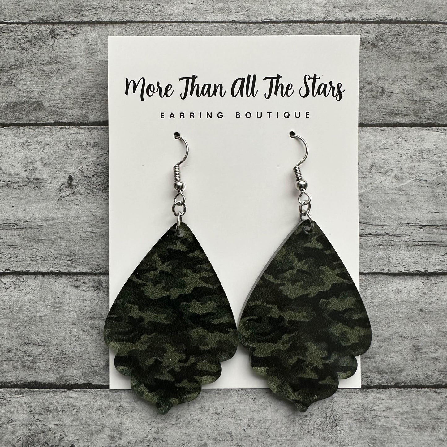 Camo Ruffle Teardrop Earrings
