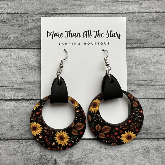 Sunflower Leather and Wood Earrings