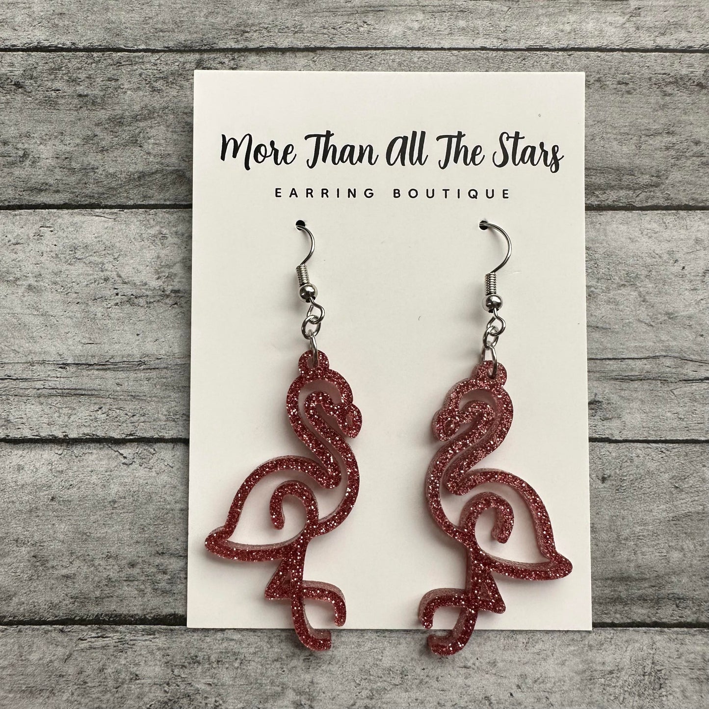 Pink Glitter Flamingo Earrings