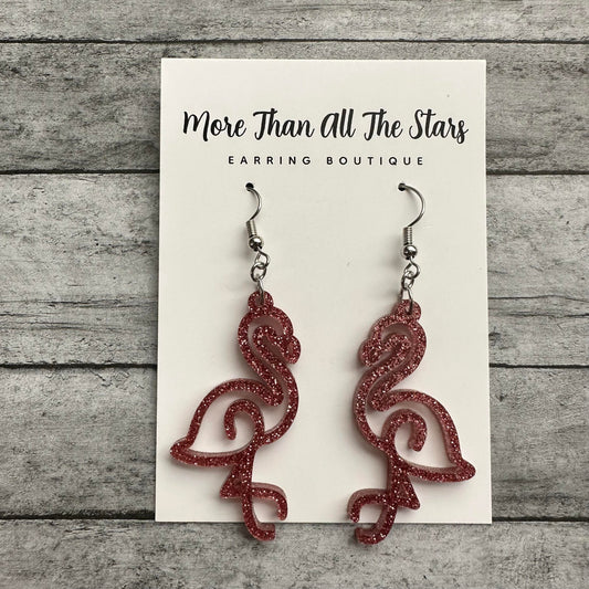 Pink Glitter Flamingo Earrings