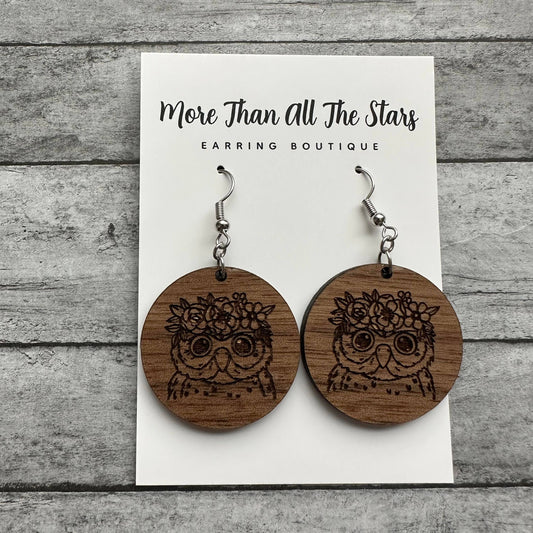 Floral Owl Earrings