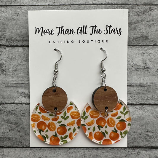 Oranges Crescent Circle Earrings