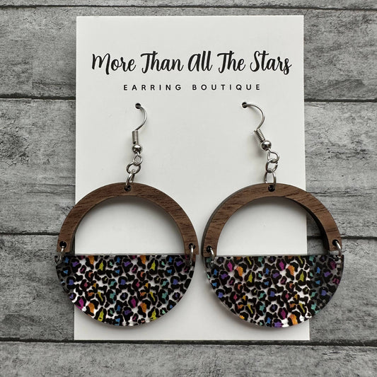 Rainbow Leopard Half Circle Earrings