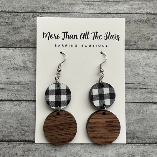 Black and White Plaid Circle Earrings