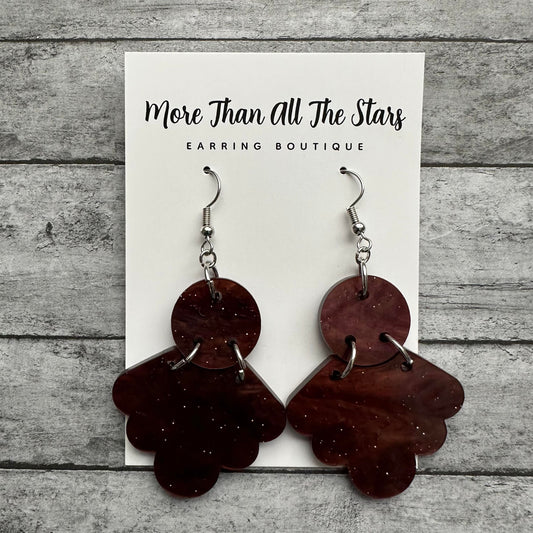 Purple Galactic Marble Ruffle Teardrop Earrings