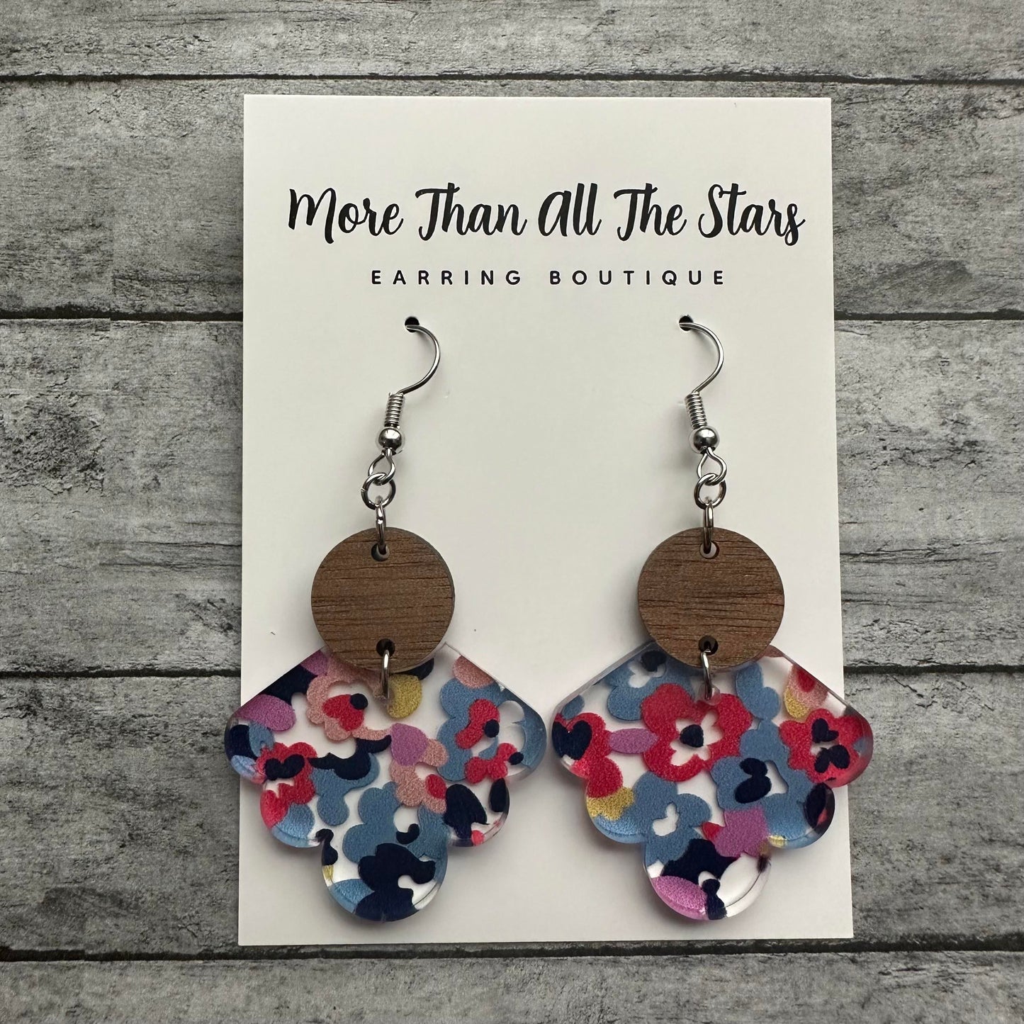 Navy Colorful Floral Earrings