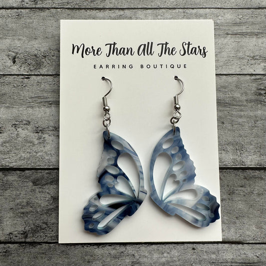 Blue Marble Butterfly Wings Earrings