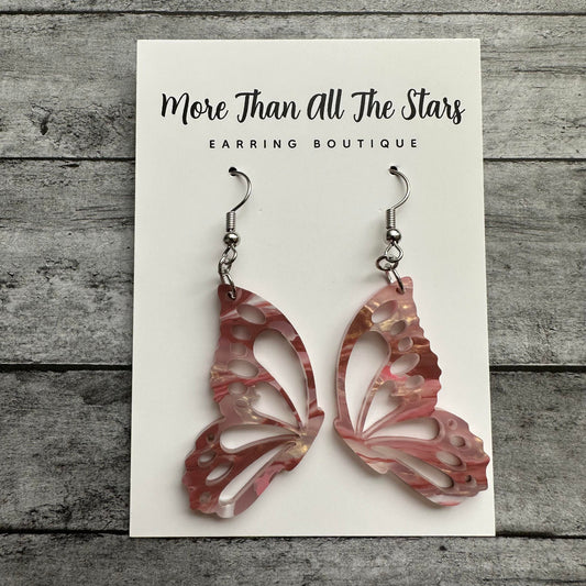 Pink Marble Butterfly Wings Earrings