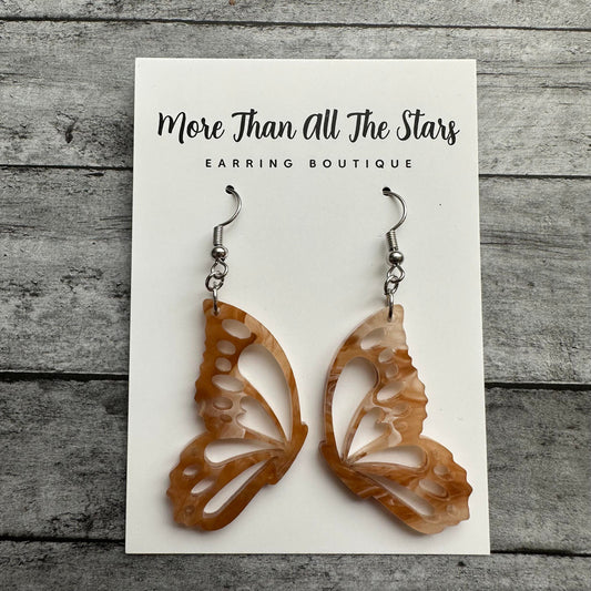 Orange Marble Butterfly Wings Earrings