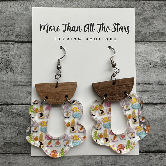 Easter Multi Gnome Scalloped Arch Earrings
