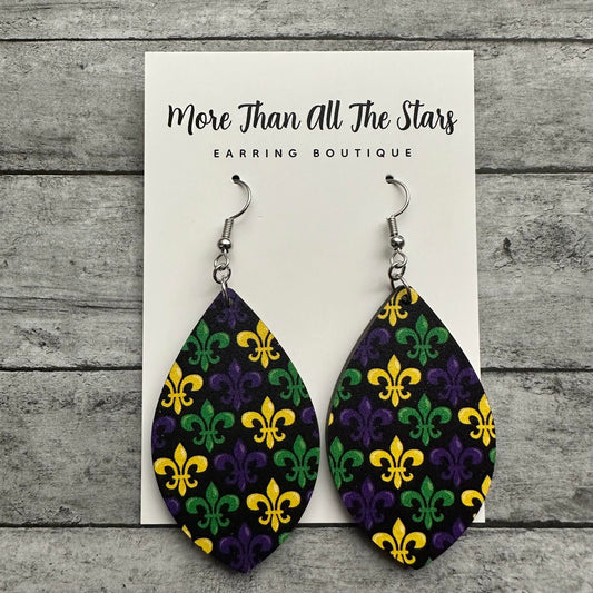 Fleur De Lis Mardi Gras Petal Earrings