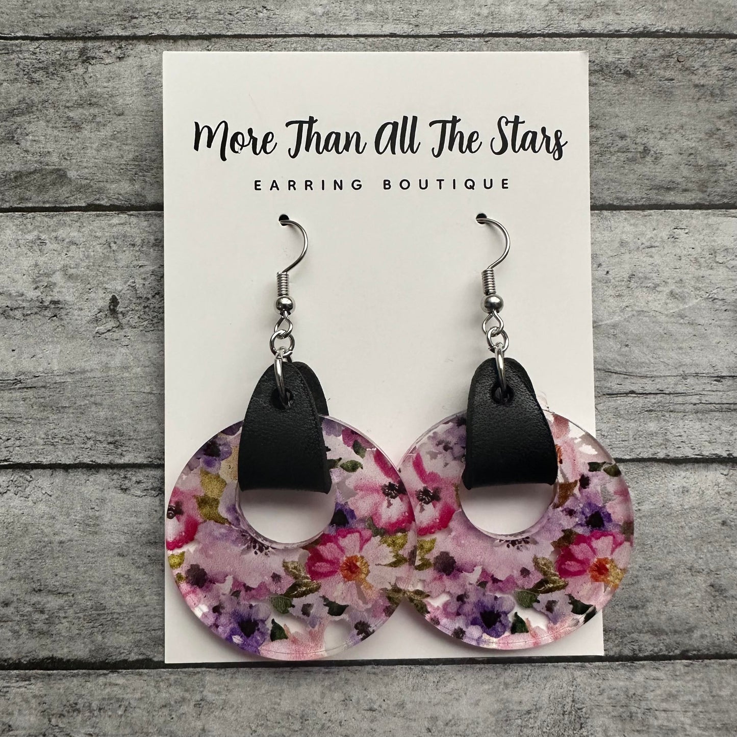 Purple Floral Acrylic and Leather