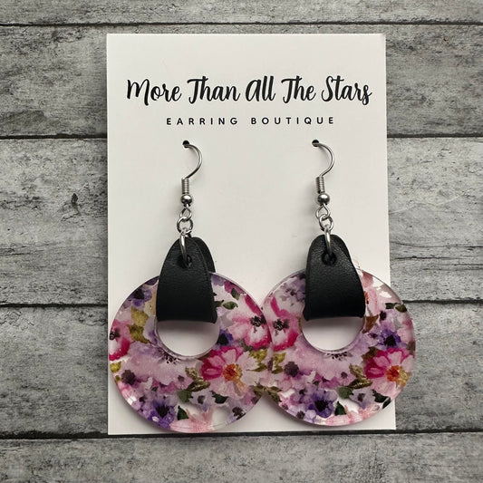 Purple Floral Acrylic and Leather