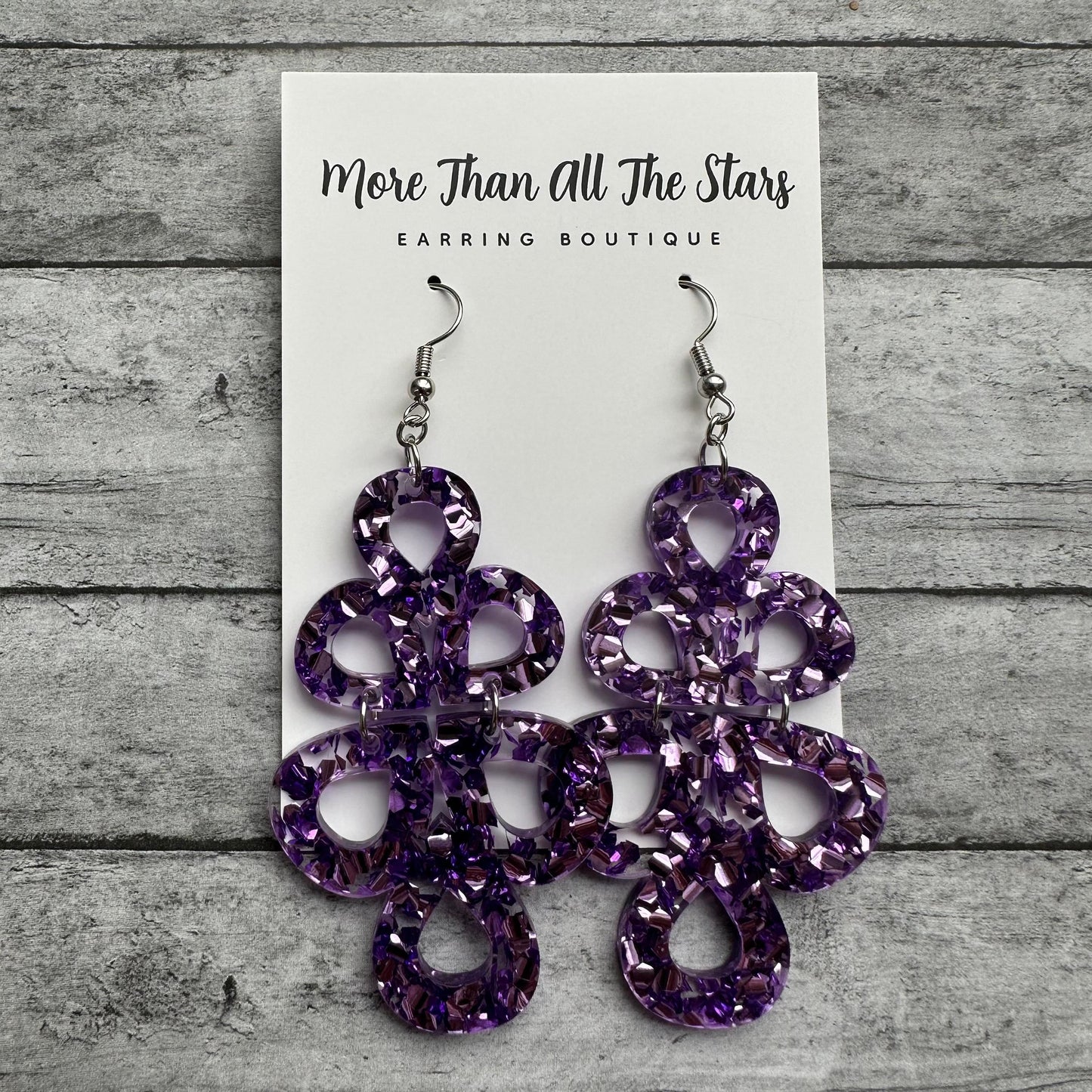 Purple Chunky Glitter Split Teardrop Earrings