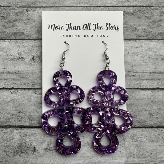Purple Chunky Glitter Split Teardrop Earrings