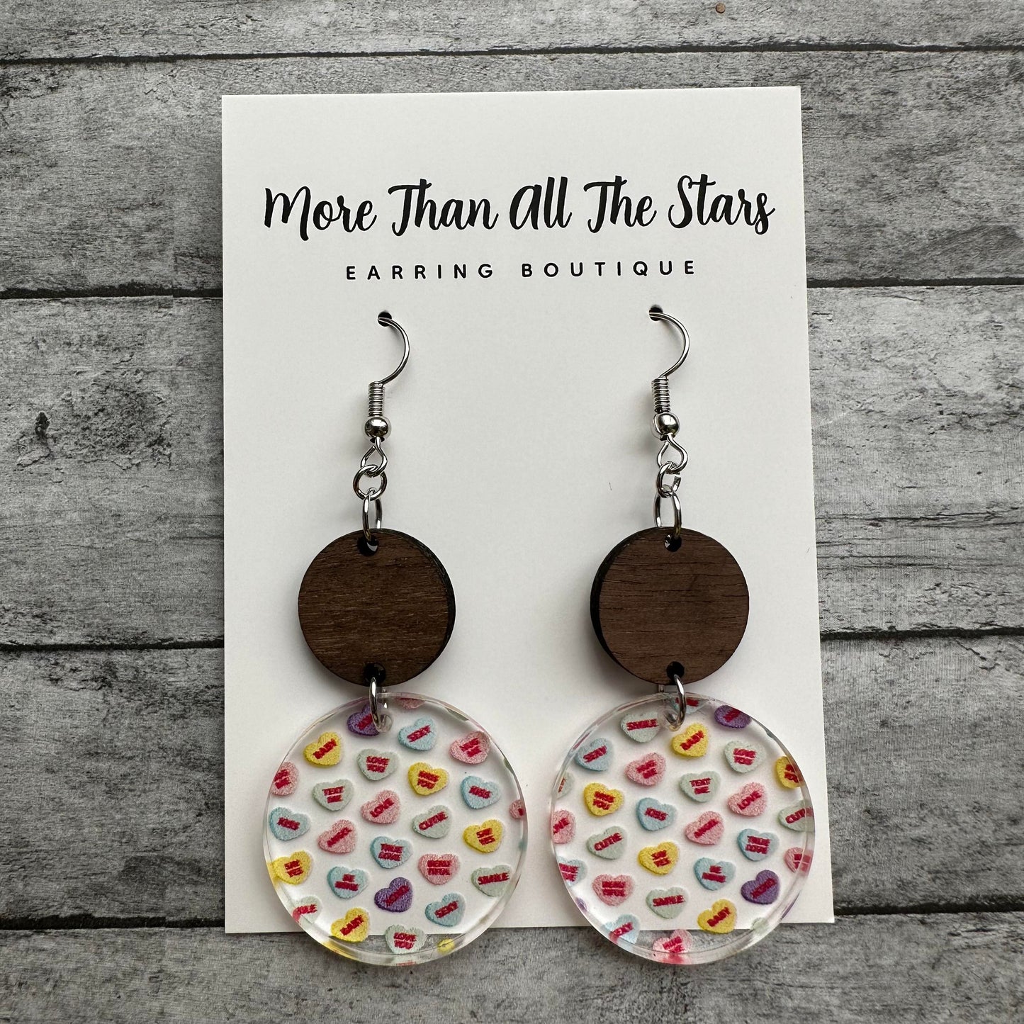 Valentine's Day Candy Heart Circle Earrings