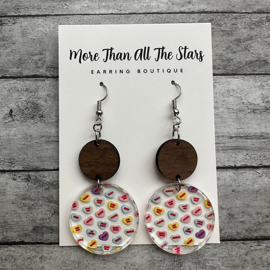 Valentine's Day Candy Heart Circle Earrings