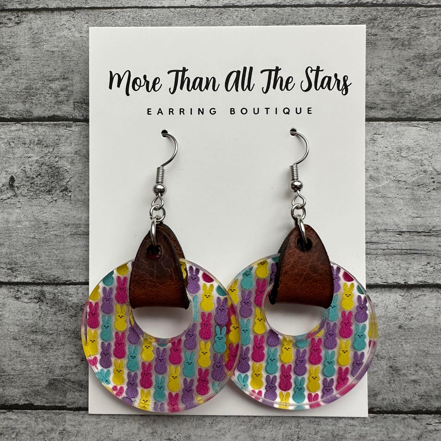 Easter Peep Acrylic and Leather Earrings