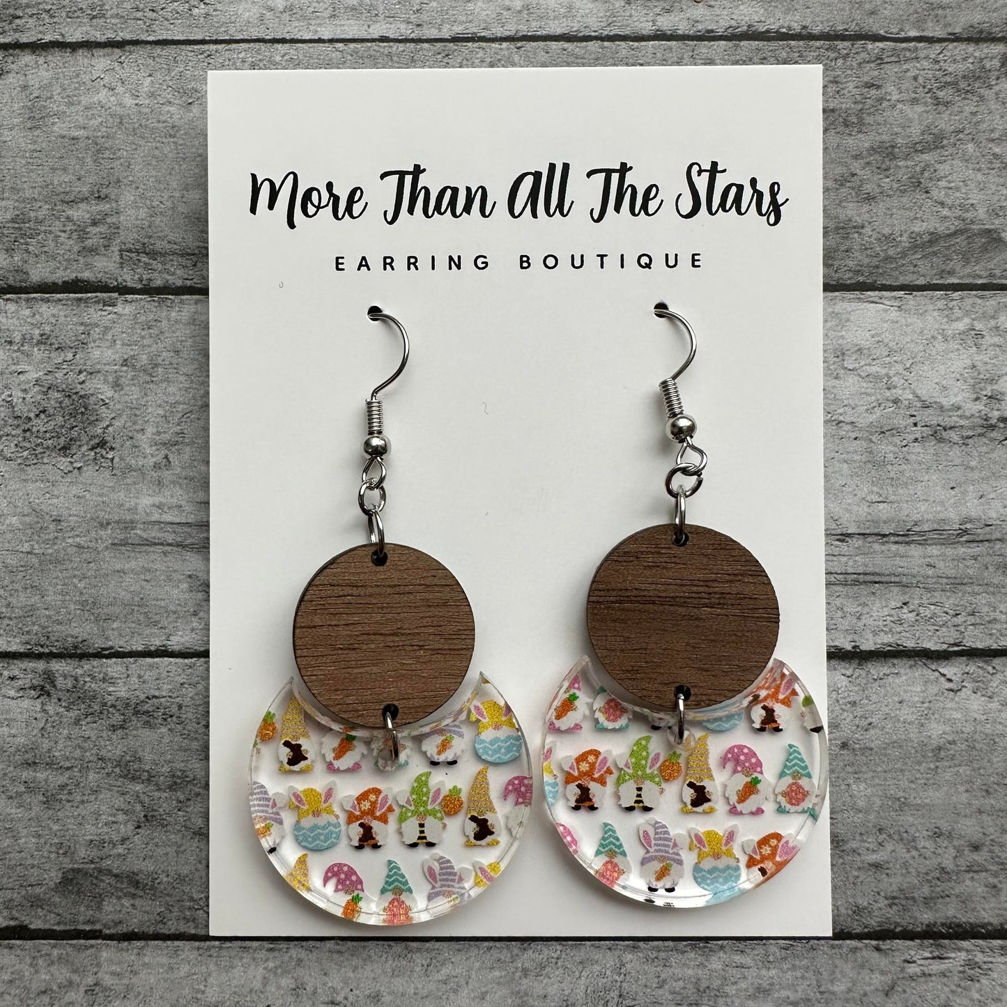 Easter Crescent Circle Multi Gnome Earrings