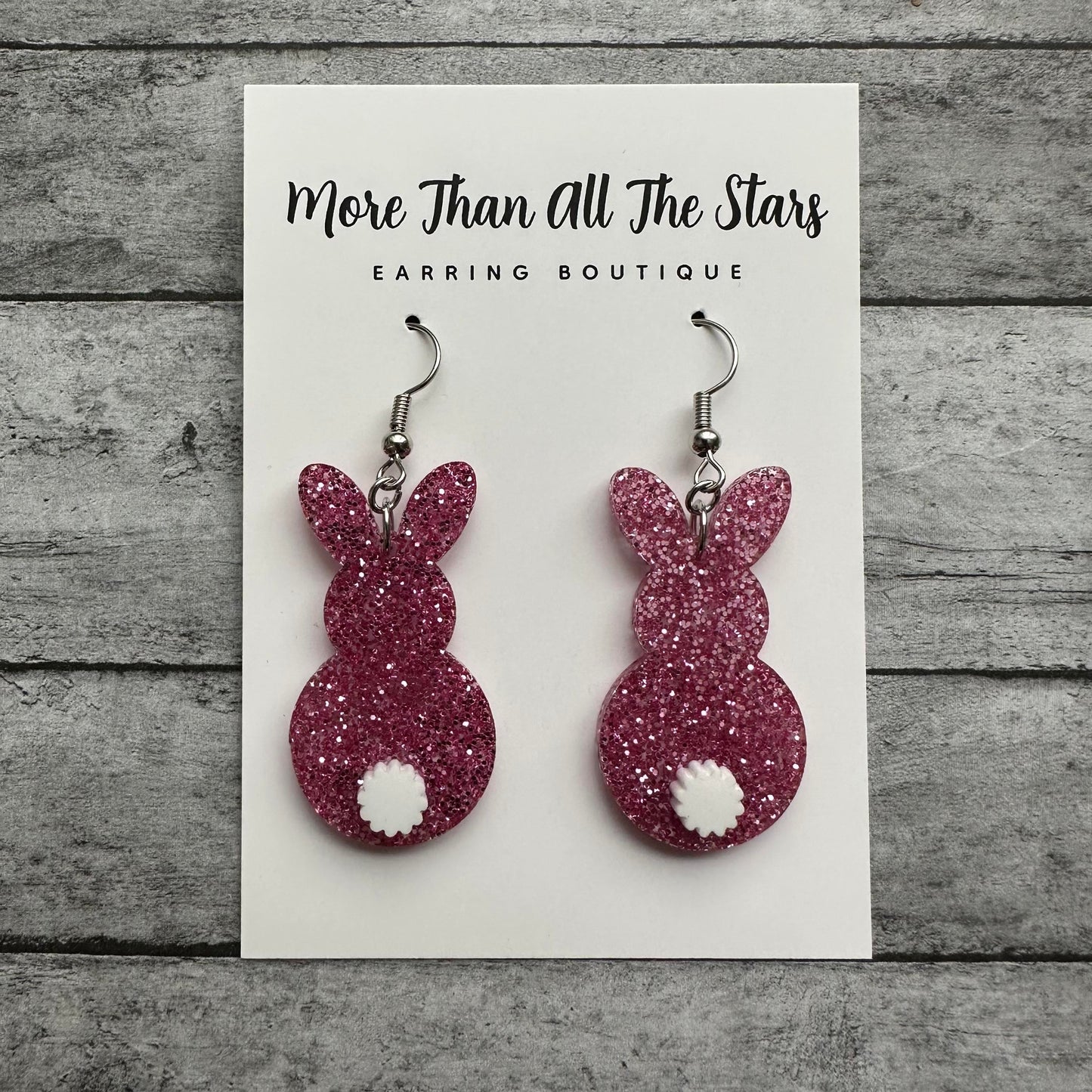 Easter Pink Glitter Bunny With Fluffy Tail Earrings