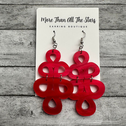 Red Pearl Split Teardrop Earrings