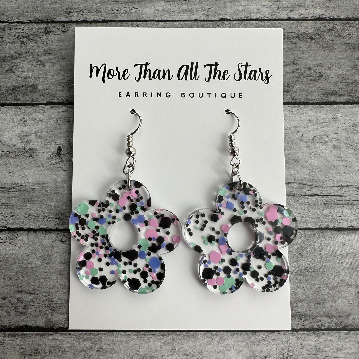 Dark Confetti Flower Earrings
