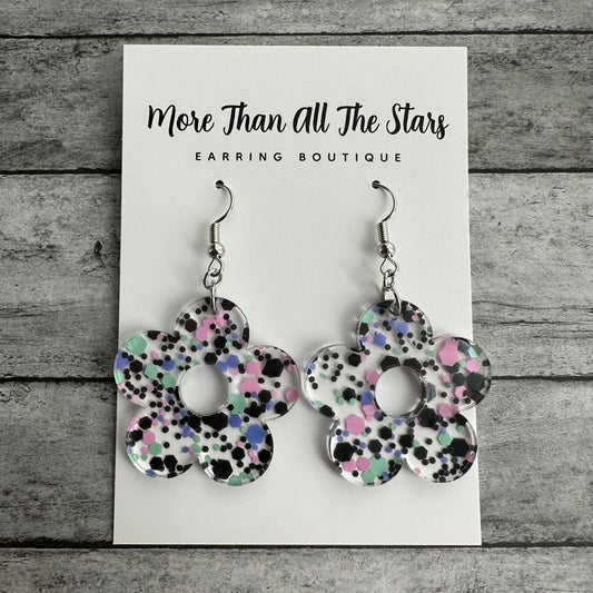 Dark Confetti Flower Earrings