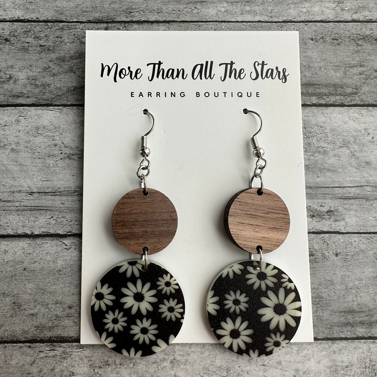 Black Daisy Circle Earrings