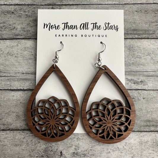 Wood Floral Mandala Earrings