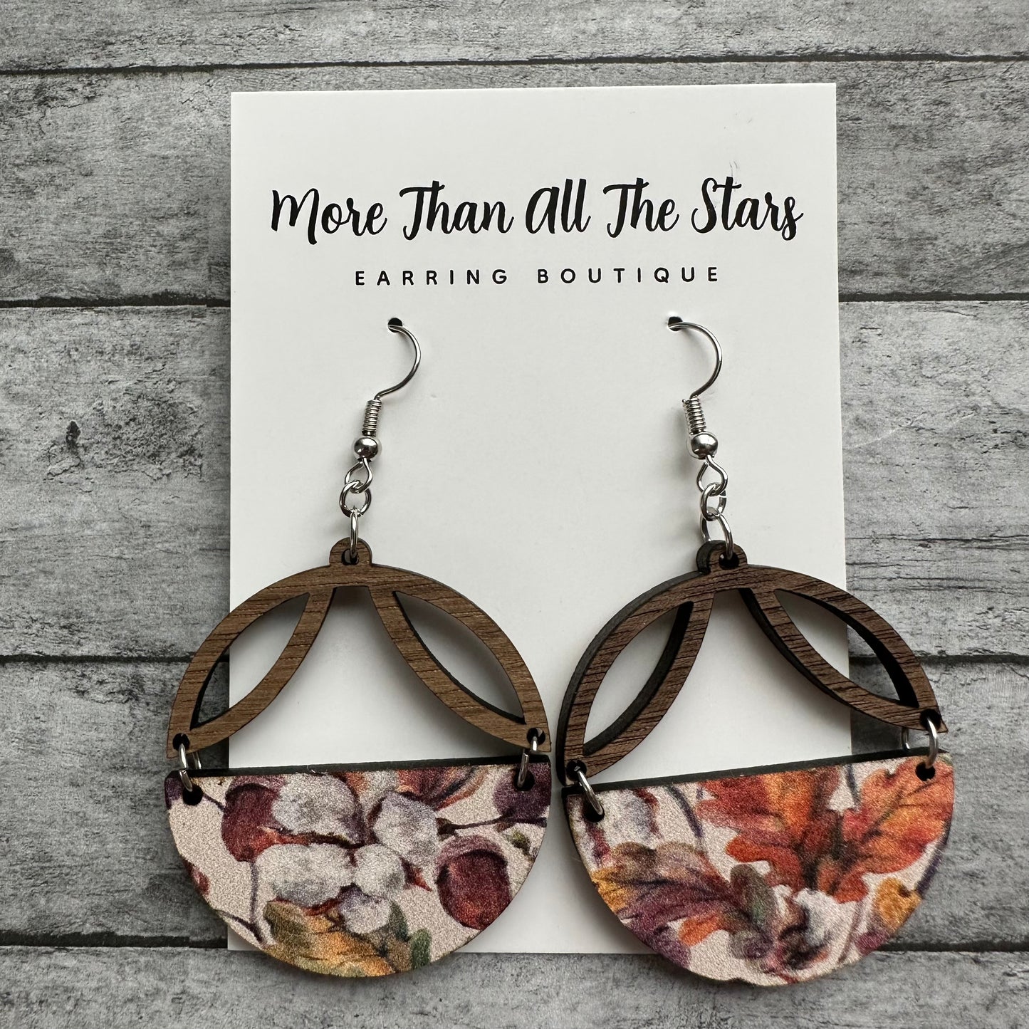 Cotton and Acorn Half Circle Earrings