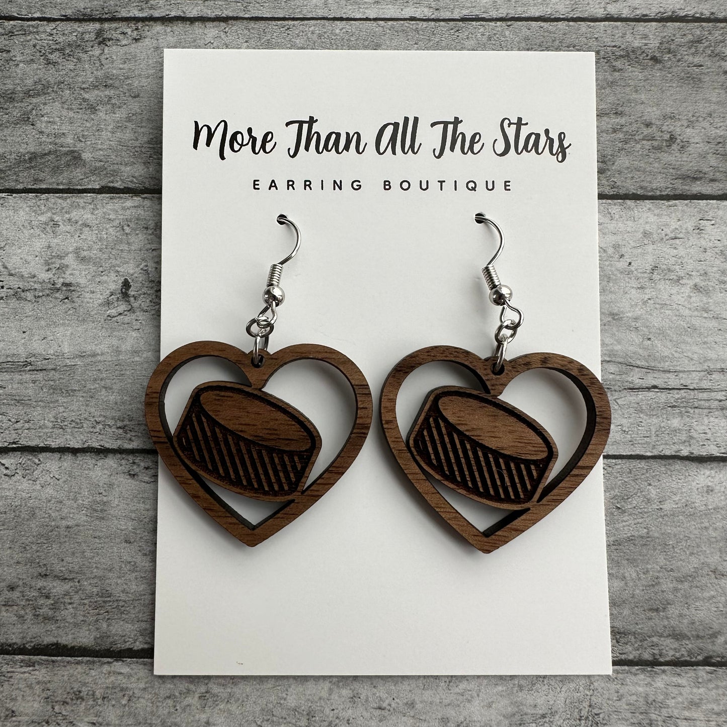 Hockey Puck Heart Earrings