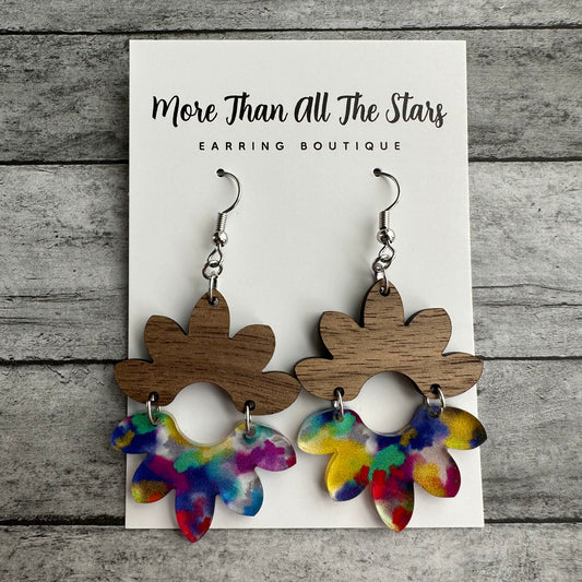 Water Color Hinged Flower Earrings