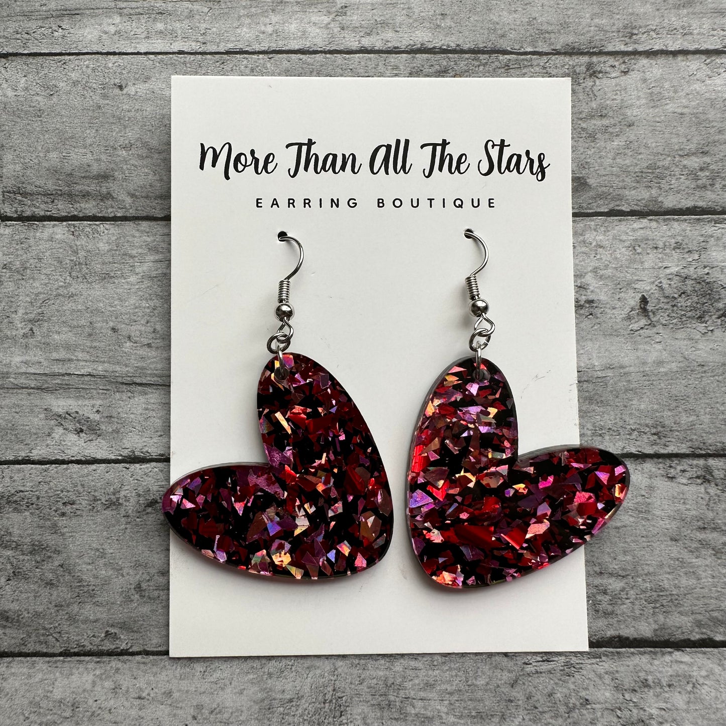 Valentine's Day Pink and Red Glitter Heart Earrings