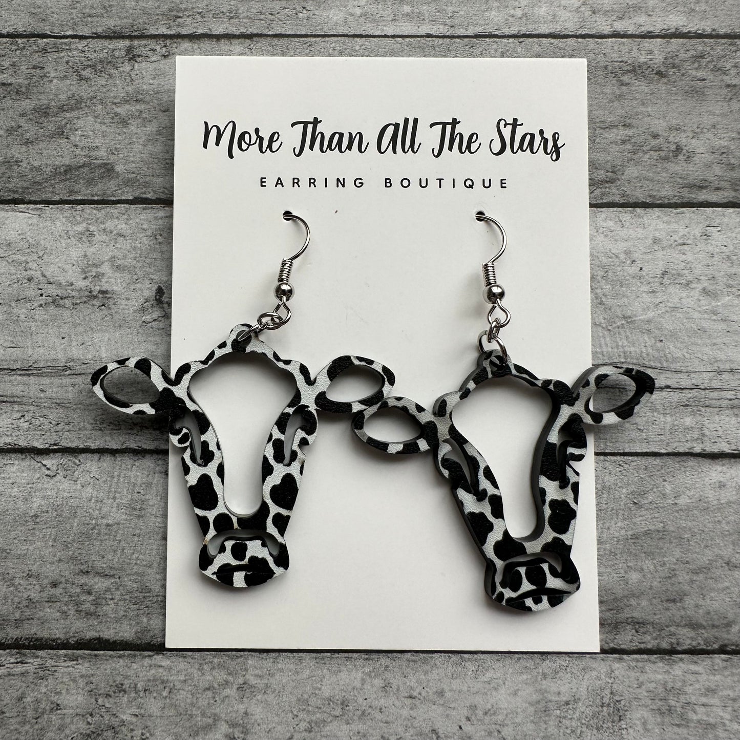 Cow Print Cow Head Earrings