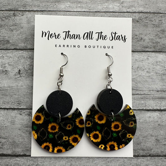 Sunflower Crescent Circle Earrings