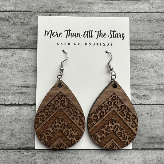 Wood Leopard Teardrop Earrings