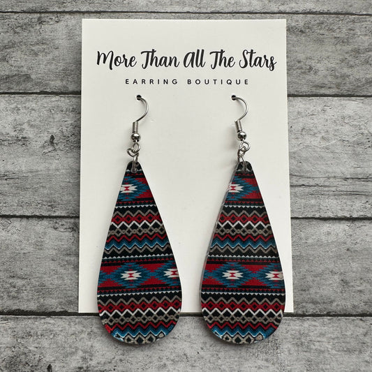 Blue and Red Aztec Earrings