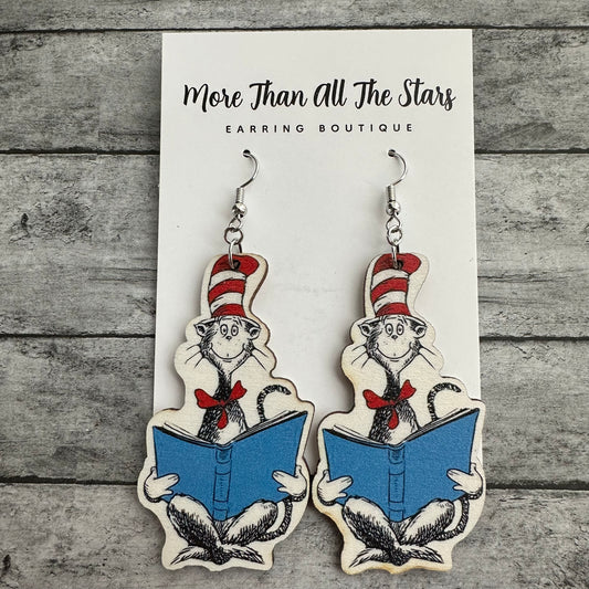 Cat In The Hat Book Earrings