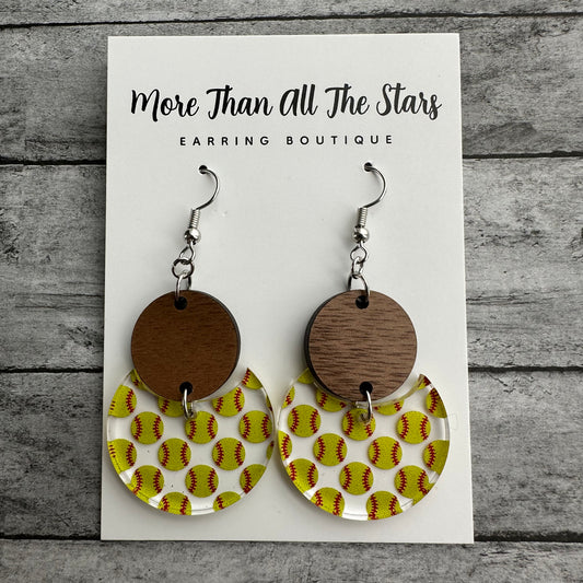 Softball Crescent Circle Earrings