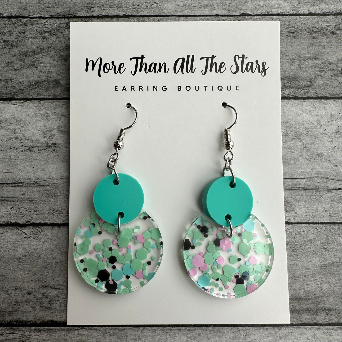 Aqua Confetti Crescent Circle Earrings