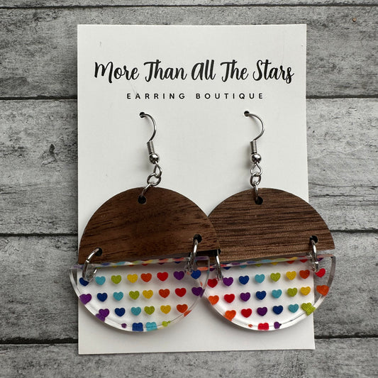 Rainbow Heart Half Circle Earrings