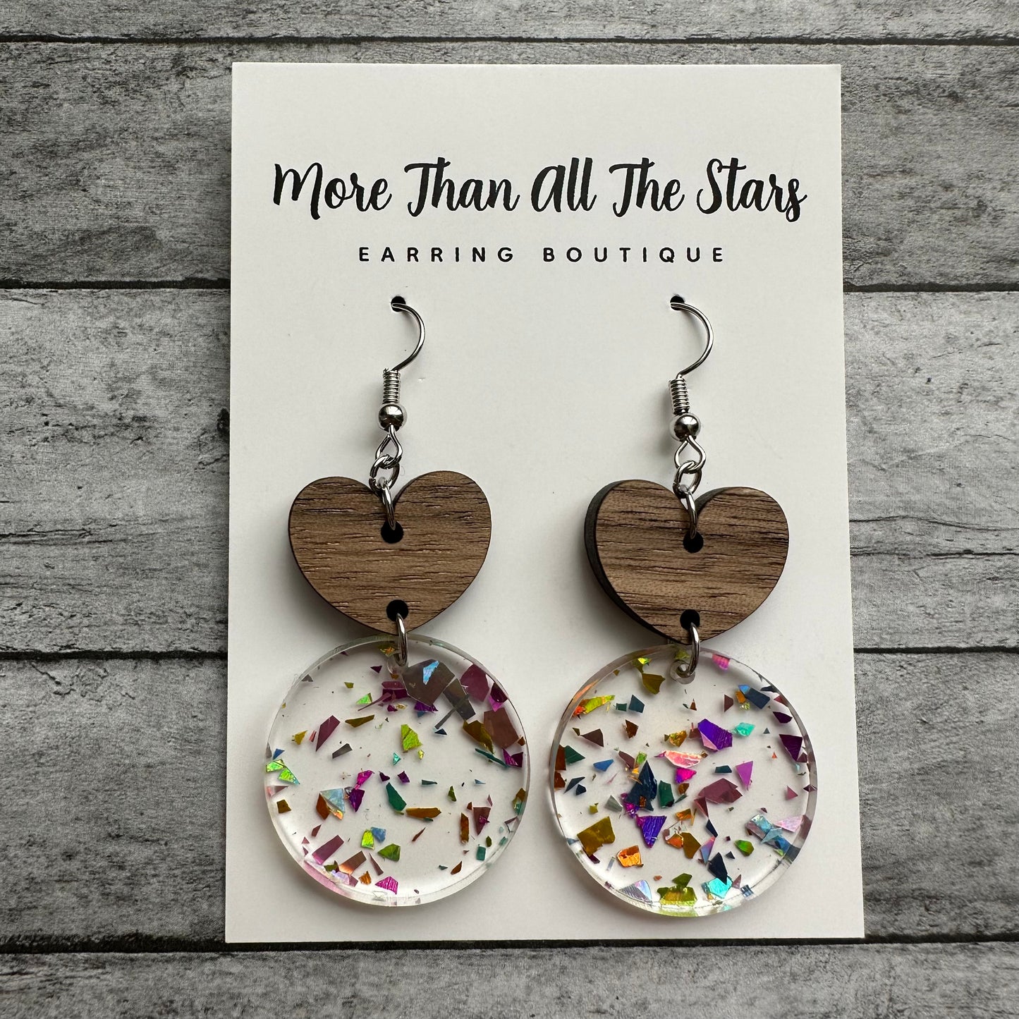 Wood Heart and Glitter Earrings