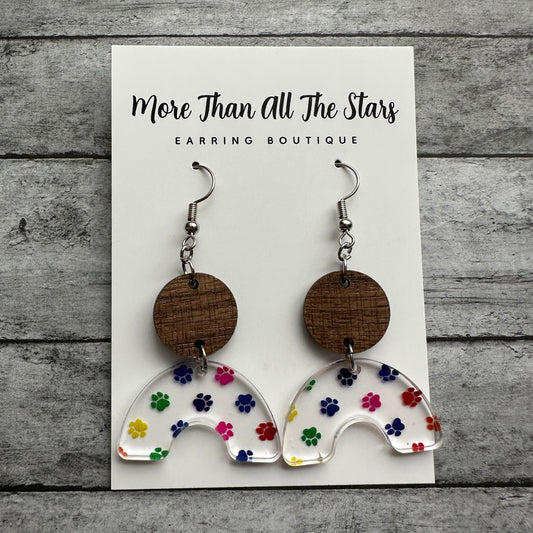 Colorful Paw Print Arch Earrings