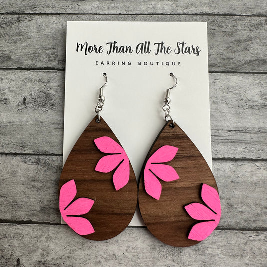 Dimensional Hot Pink Floral Earrings