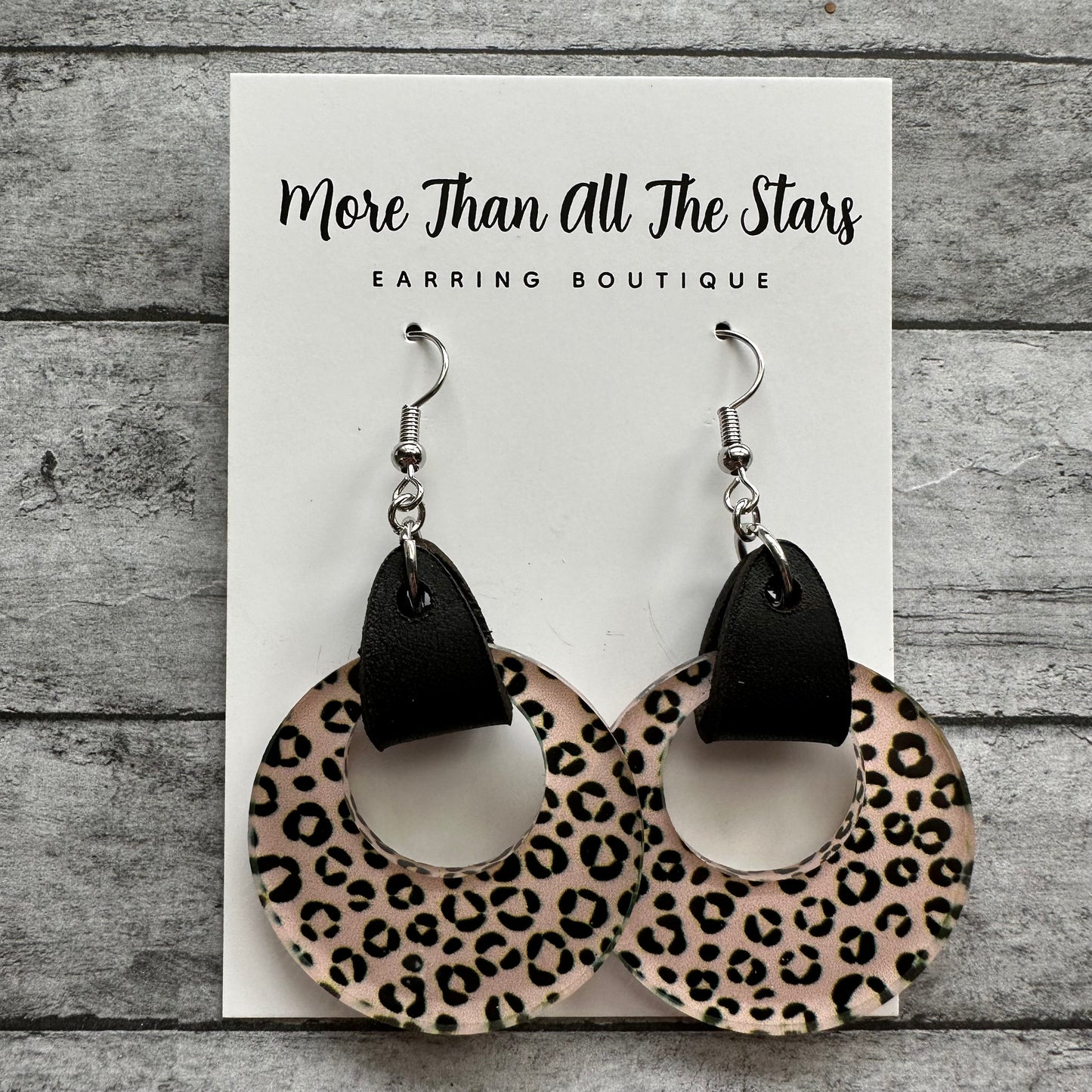 Leopard Acrylic and Leather Earrings