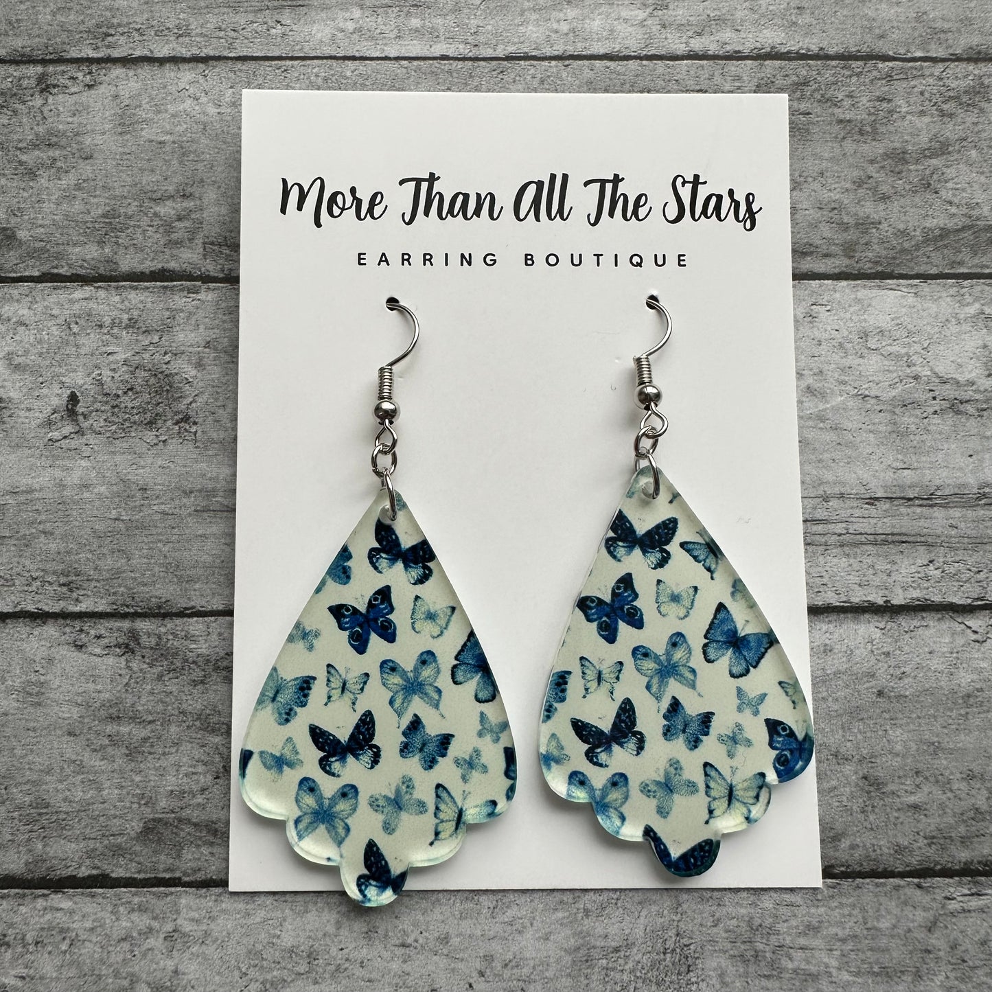 Blue Butterfly Ruffle Teardrop Earrings