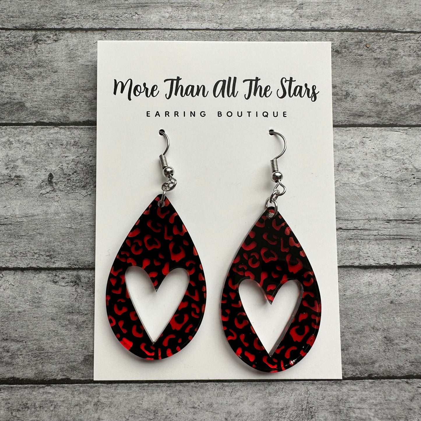 Valentine's Day Red Leopard Teardrop Heart Earrings